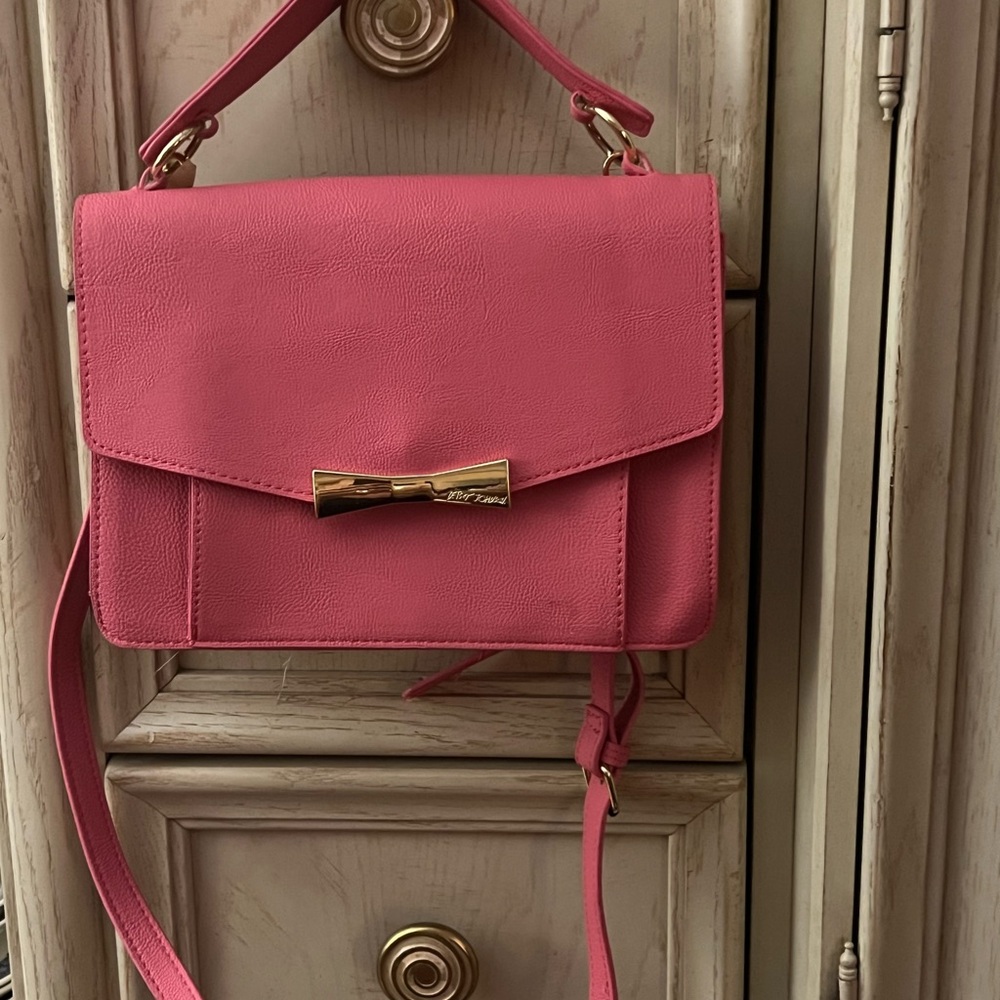 Betsey Johnson Pink Crossbody Bag with Flap Closure